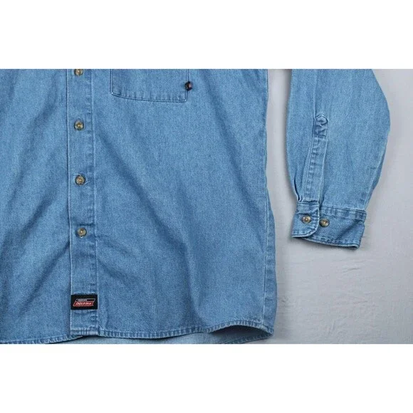 Dickies Shirt Mens XL Blue Denim 100% Cotton Button Up Workwear - Picture 8 of 16